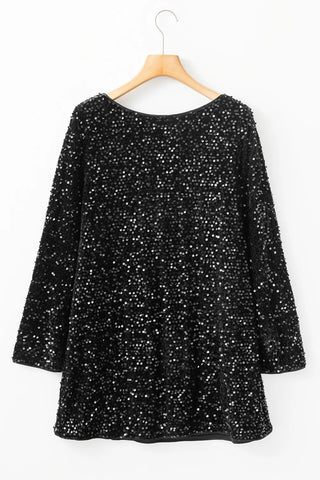 Sequin Round Neck Long Sleeve Mini Dress