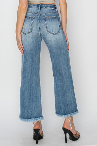 Raw Hem Cropped Wide Leg Jeans