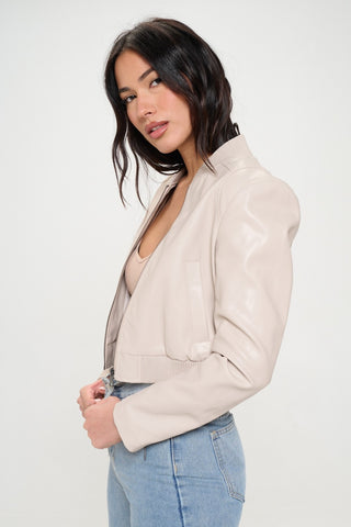 Zip Up Cropped Bomber Jacket