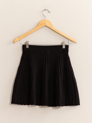 High Waist Knit Pleated Flare Mini Skirt