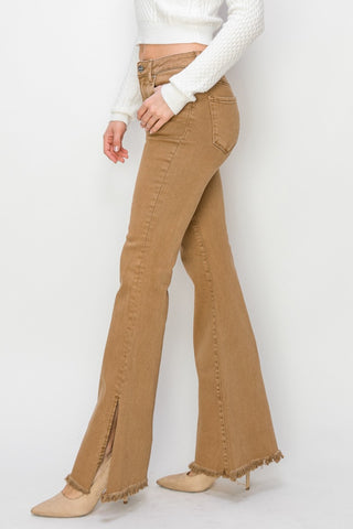 Full Size High Waist Side Slit Flare Jeans