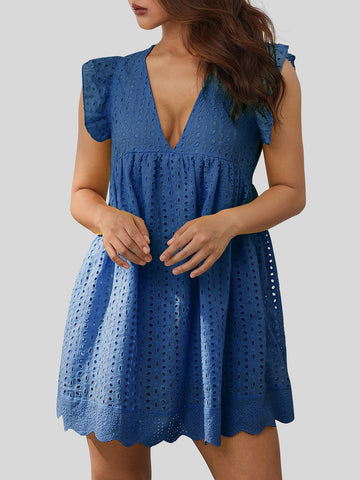 Ruffled Eyelet Cap Sleeve Mini Dress