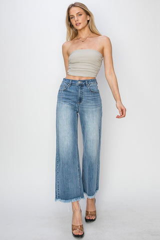 Raw Hem Cropped Wide Leg Jeans