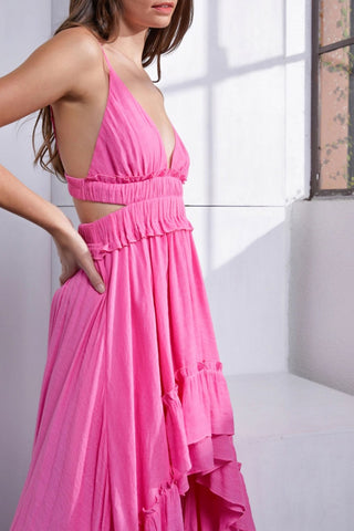Asymmetric Ruffle Open Back Cutout Cami Dress