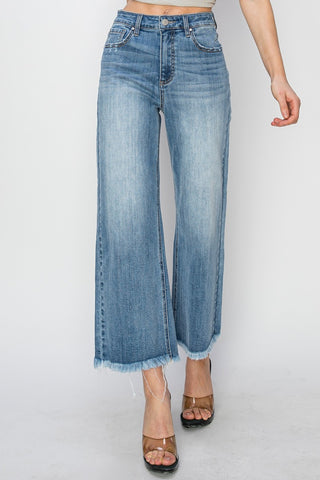 Raw Hem Cropped Wide Leg Jeans