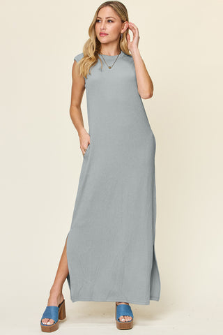 Double Take Full Size Texture Mock Neck Sleeveless Maxi Dress