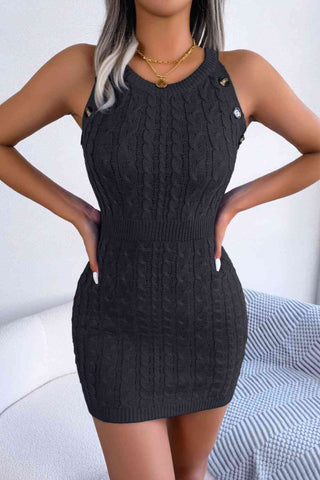 Decorative Button Sleeveless Cable-Knit Dress